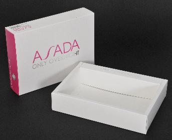 กล่องกระดาษด้านนอกพิมพ์โลโก้ ASADA กล่องด้านในสีขาว ไม่มีพิมพ์